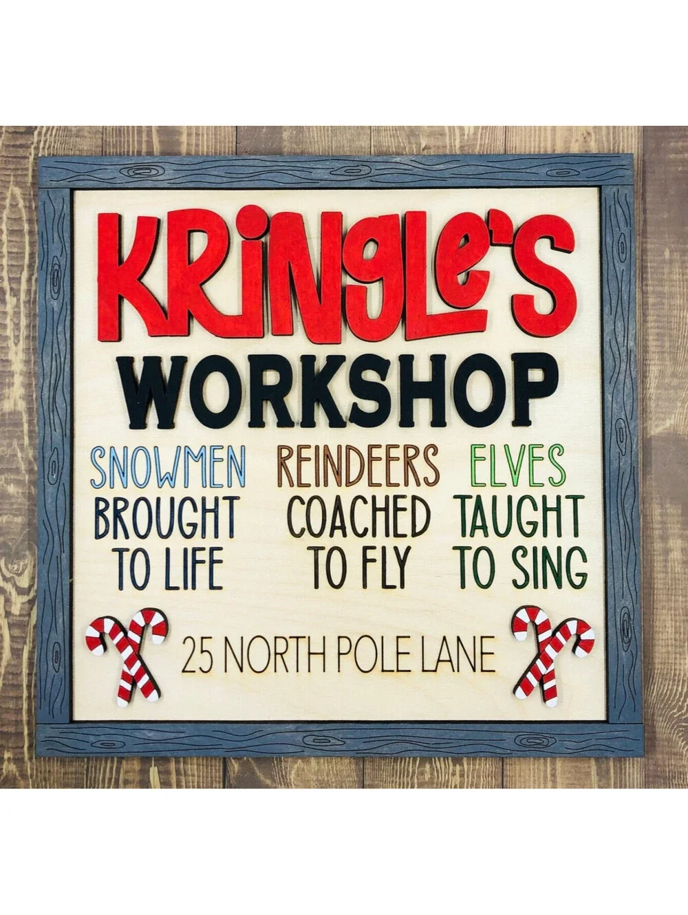 Framed Christmas 3D Wall Art 9x9 Kringles Workshop- Hand Painted Laser Cut